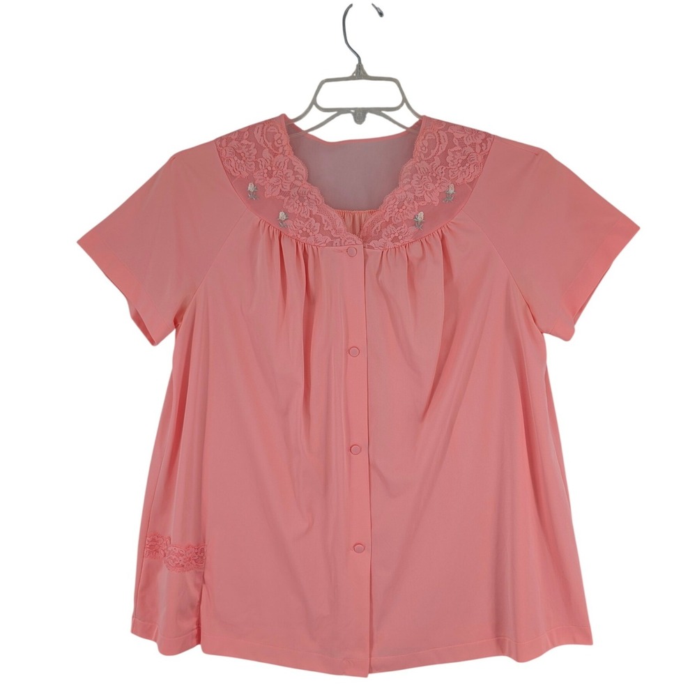 Shadowline Vintage Bedjacket 36 Pink Coral Lace‎ Floral Embroidered Sleepwear